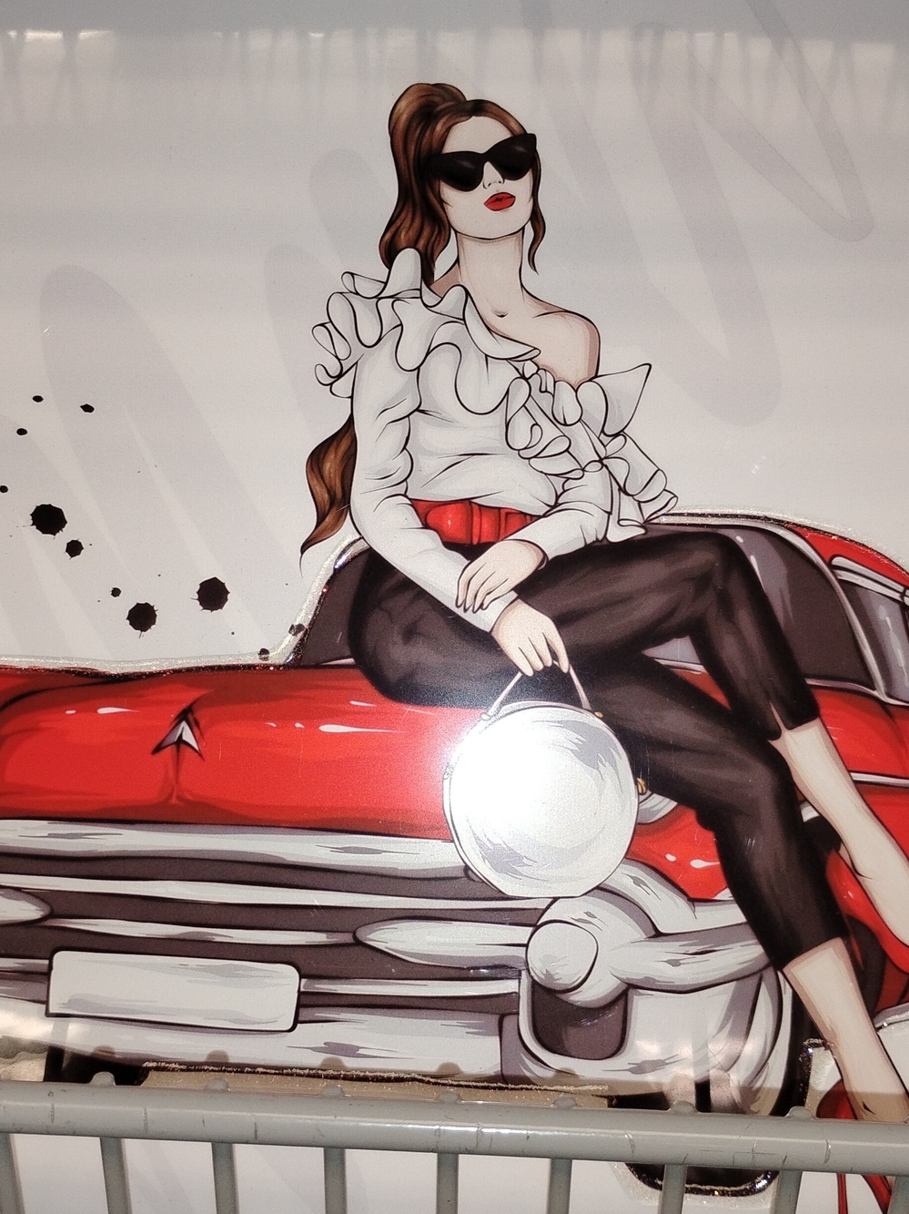 Fashion Illustration Wall Art Canvas - Woman with Red Car